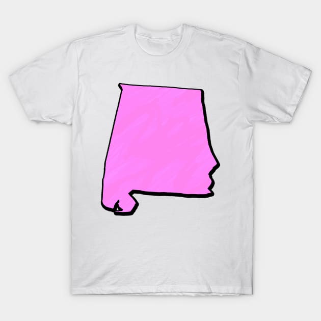 Pink Alabama Outline T-Shirt by Mookle